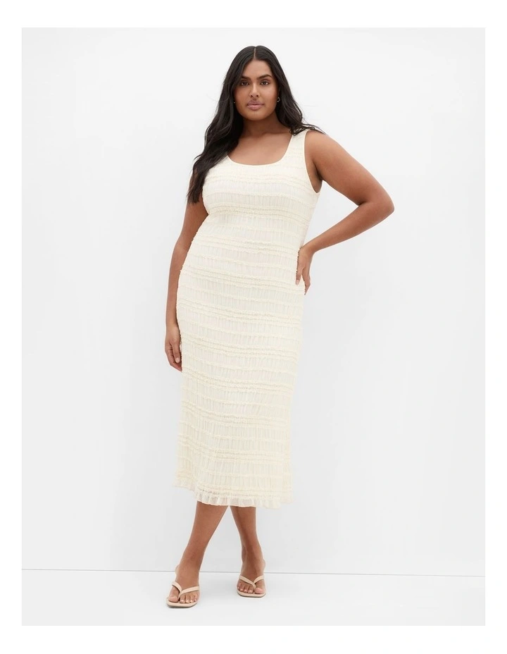 Emelia Sleeveless Shirred Dress in Creme image 1