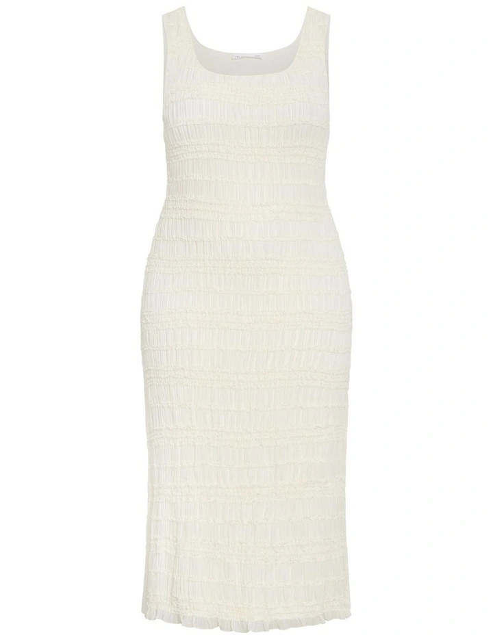 Emelia Sleeveless Shirred Dress in Creme image 3