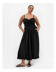 Maui Shirred Maxi Dress in Black