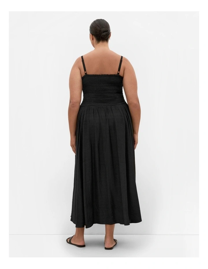 Maui Shirred Maxi Dress in Black image 2