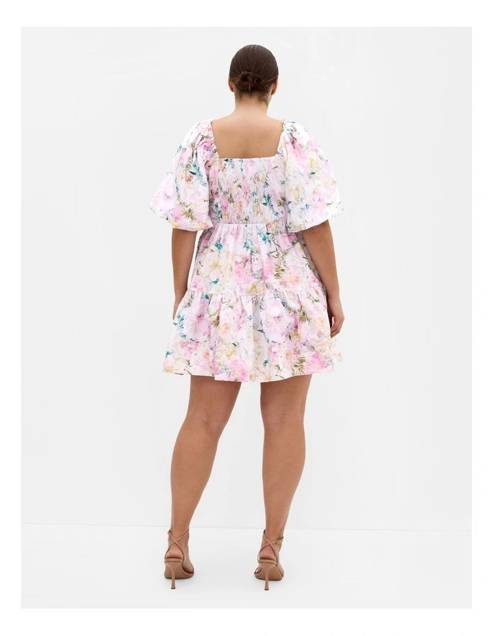 Fantasy Garden Print Puff Sleeve Mini Dress in Soft Pink image 2