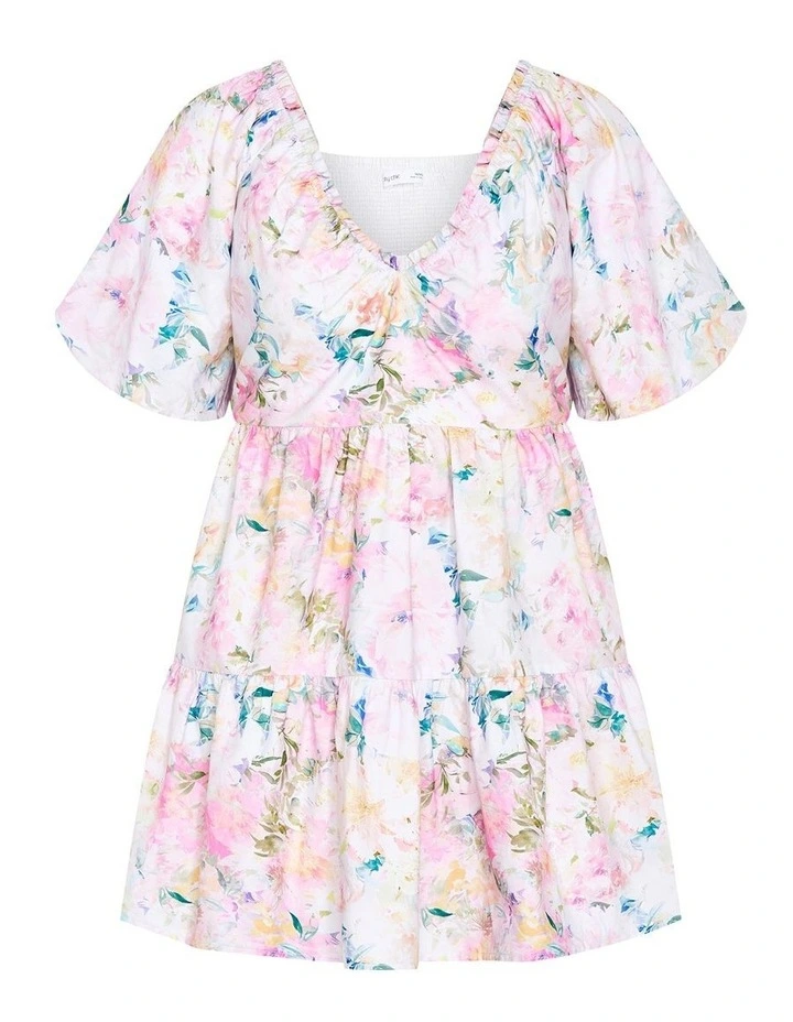 Fantasy Garden Print Puff Sleeve Mini Dress in Soft Pink image 3