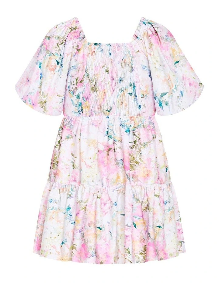 Fantasy Garden Print Puff Sleeve Mini Dress in Soft Pink image 4