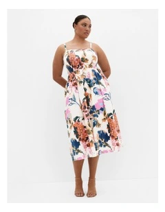 Jolie Floral Print Midi Dress in Cream
