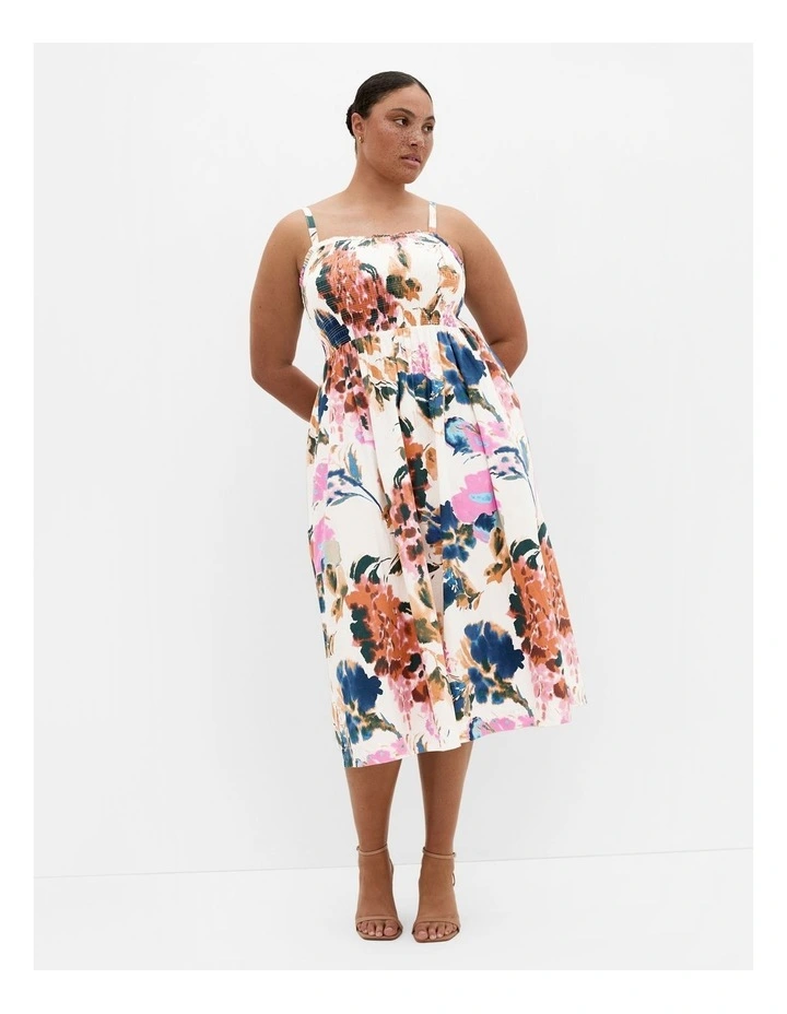 Jolie Floral Print Midi Dress in Cream image 1