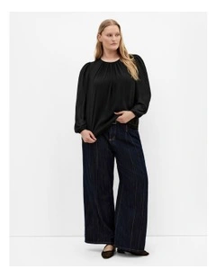 Kelly Sheer Sleeve Top in Black