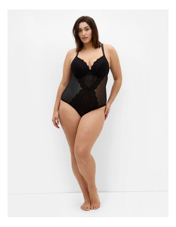 Plus Size Demi Contour Underwire Bodysuit in black image 1