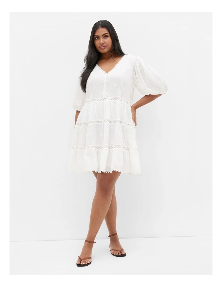 Felicia Crochet Trim Mini Dress in Ivory image 1