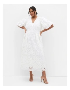 Kylee Embroidered Midi Dress in Ivory