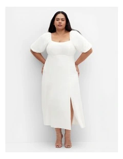 Lori Balloon Sleeve Midi Dress in Ivory