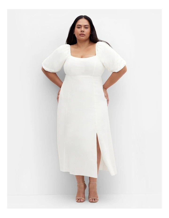 Lori Balloon Sleeve Midi Dress in Ivory image 1