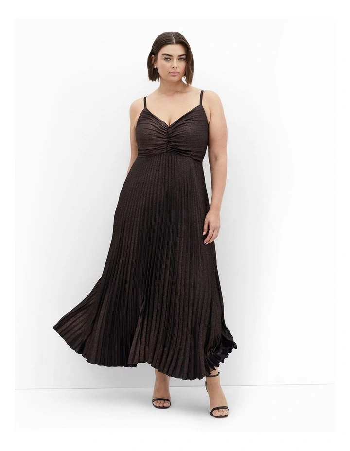 Ariana Sparkle Pleat Maxi Dress in Bronze image 1