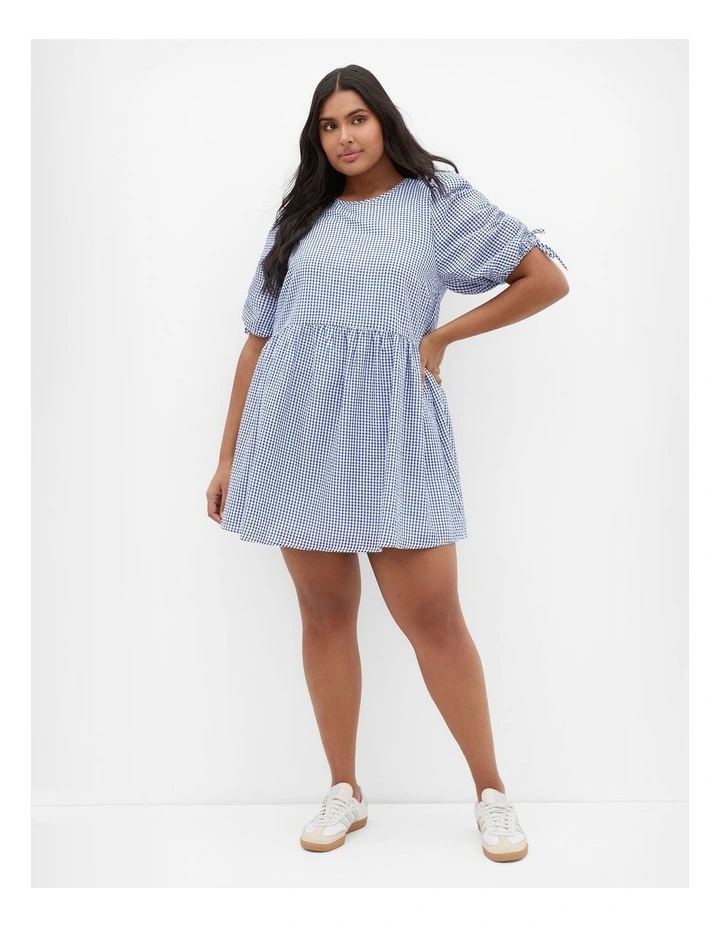 Gingham Mini Dress in Navy image 1