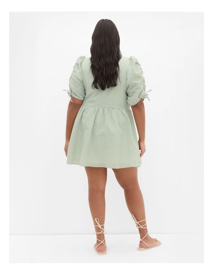 Gingham Mini Dress in Soft Sage image 2