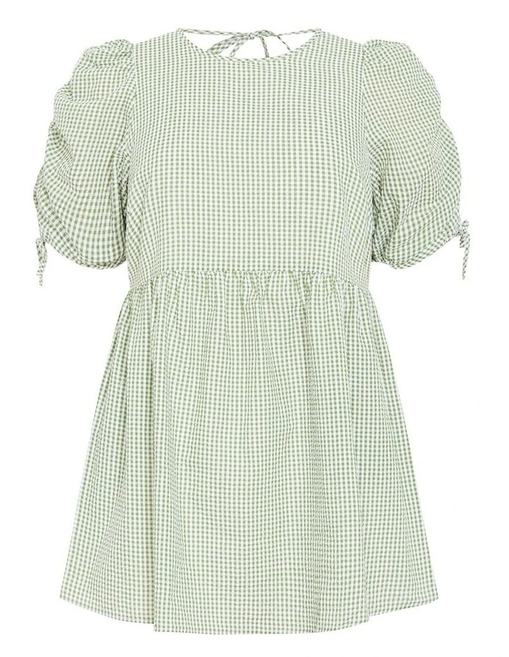 Gingham Mini Dress in Soft Sage image 3