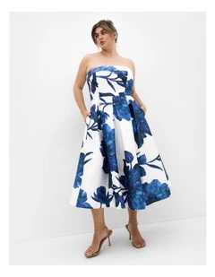 Tiffany Bloom Strapless Midi Dress in Off White