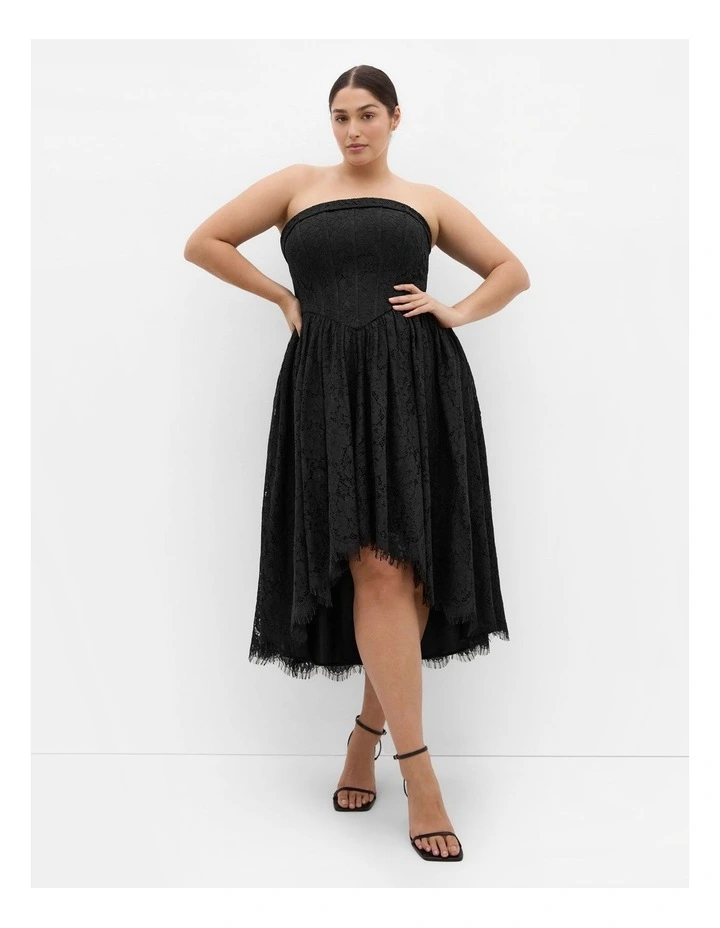 Delaney Strapless Lace Dress in Black image 1