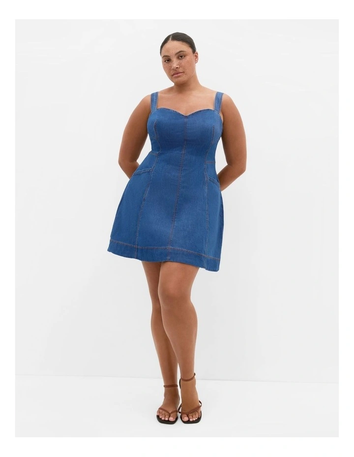 Denim Flare Mini Dress in Light Wash image 1