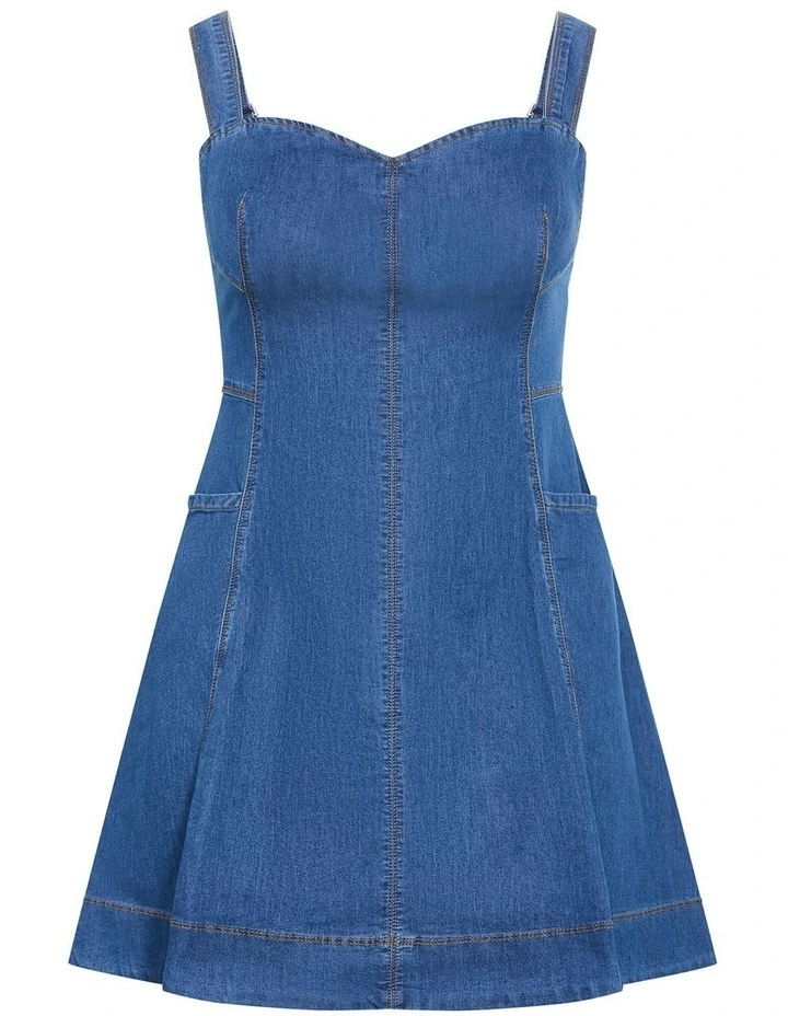 Denim Flare Mini Dress in Light Wash image 3