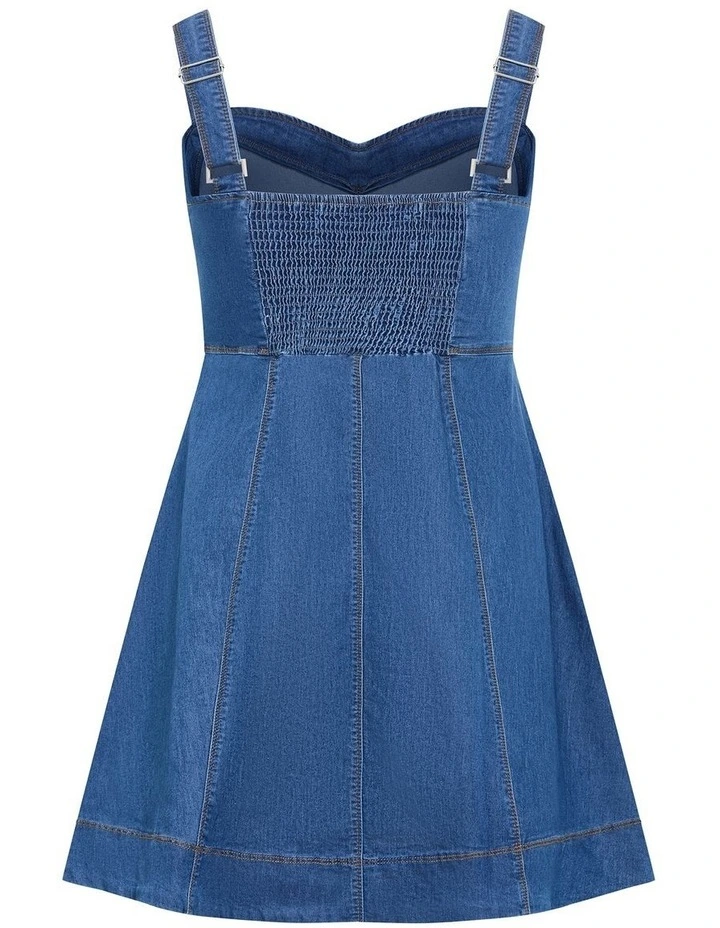 Denim Flare Mini Dress in Light Wash image 4