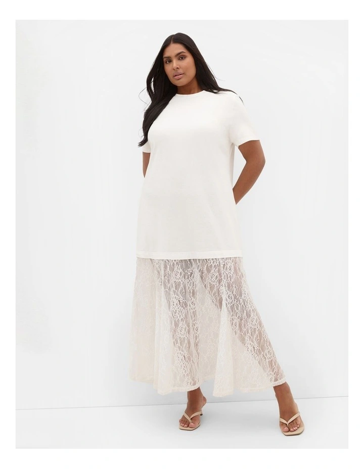Aura Lace Hem Dress in Ivory image 1