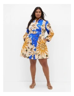 Elysia Placement Print Mini Dress in Ocean Blue