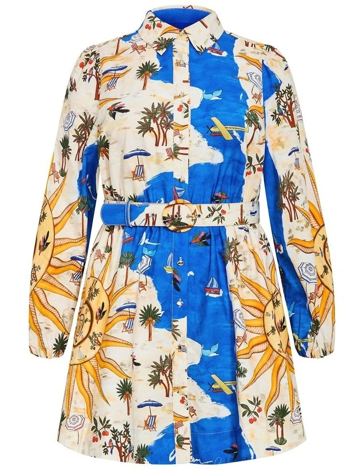 Elysia Placement Print Mini Dress in Ocean Blue image 3