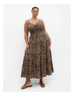 Amaya Leopard Print Maxi Dress in Brown