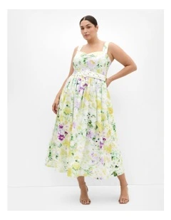 Corrinne Print Midi Dress in White