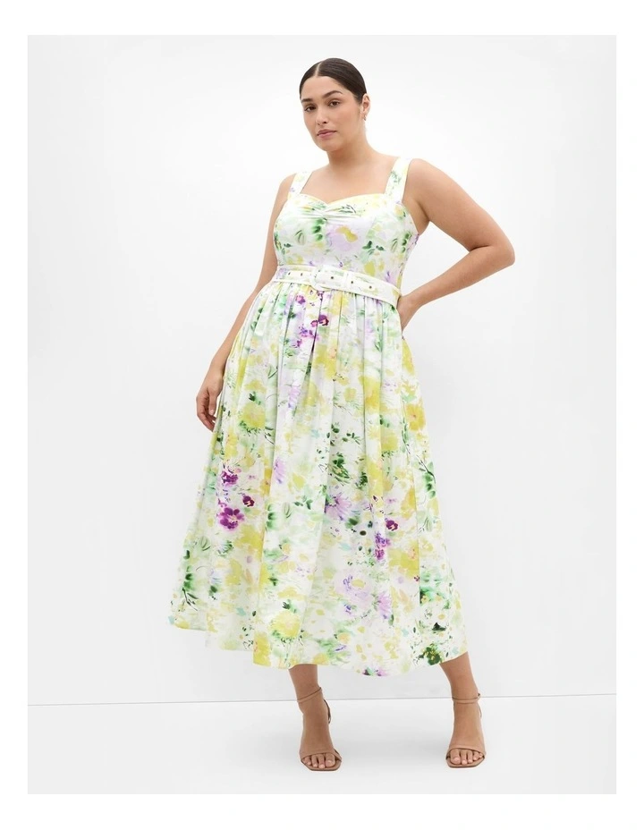 Corrinne Print Midi Dress in White image 1