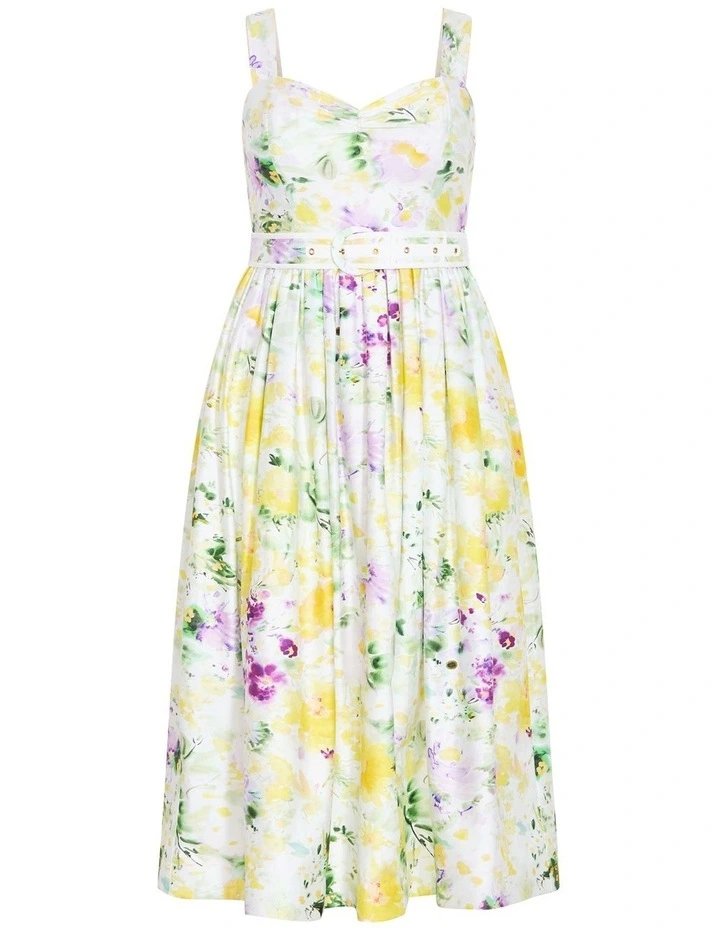 Corrinne Print Midi Dress in White image 3
