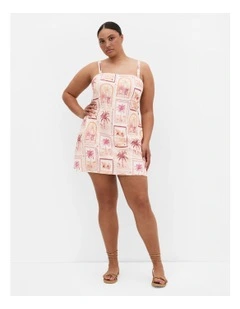 Jess Postcard Print Mini Dress in Pink