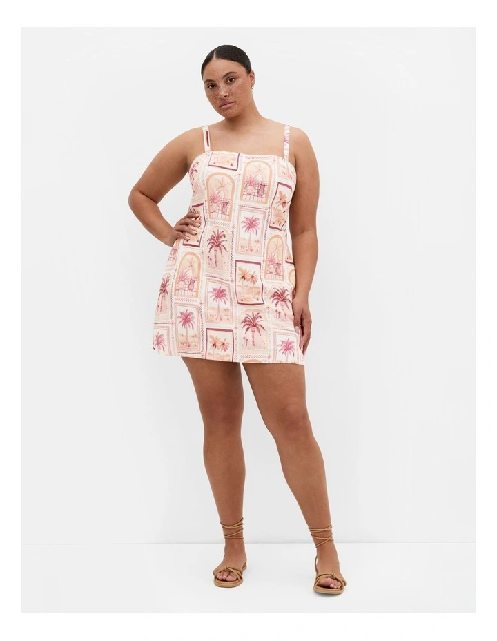 Jess Postcard Print Mini Dress in Pink image 1