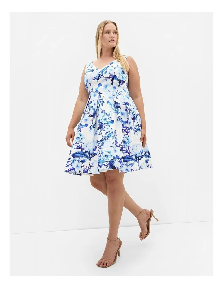 Andrea Fit & Flare Bluebell Print Dress in Bluebell image 1