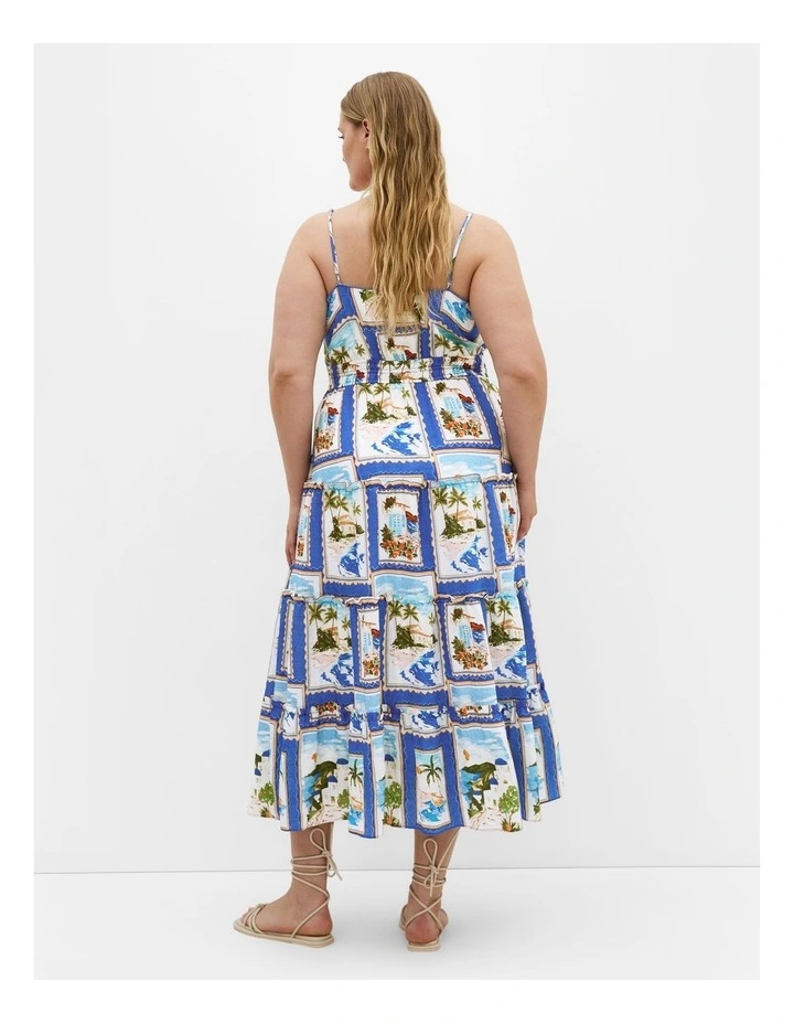 Aiza Postcard Print Maxi Dress in Ocean Blue image 2