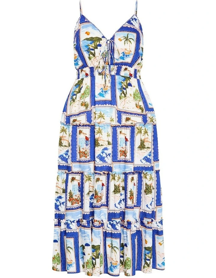 Aiza Postcard Print Maxi Dress in Ocean Blue image 3
