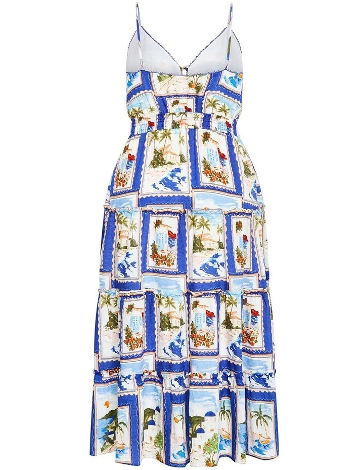 Aiza Postcard Print Maxi Dress in Ocean Blue image 4