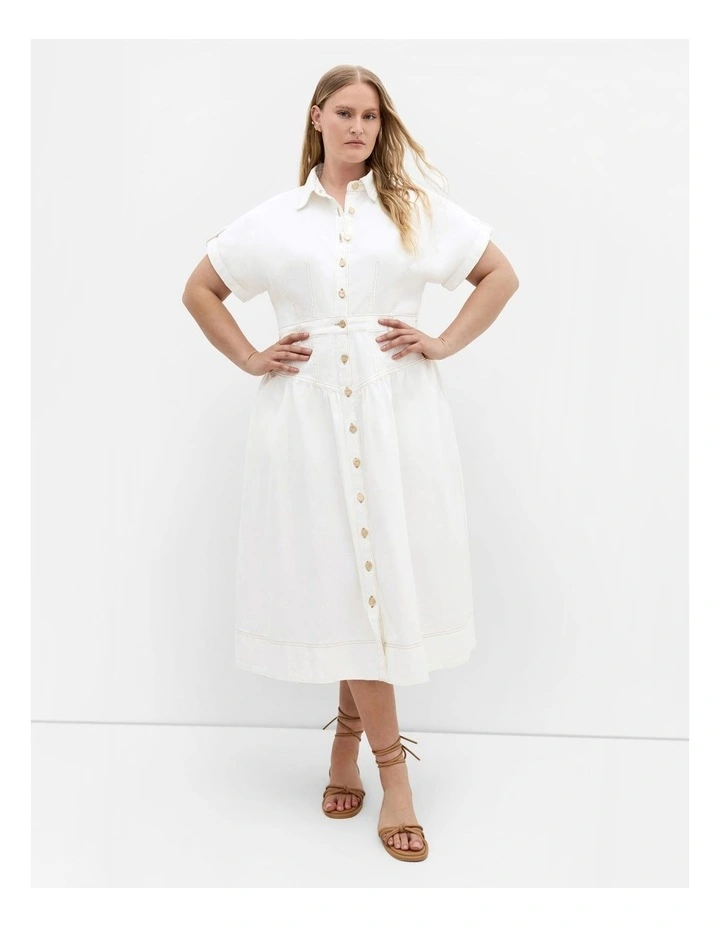 Ari Denim Midi Dress in Ivory image 1