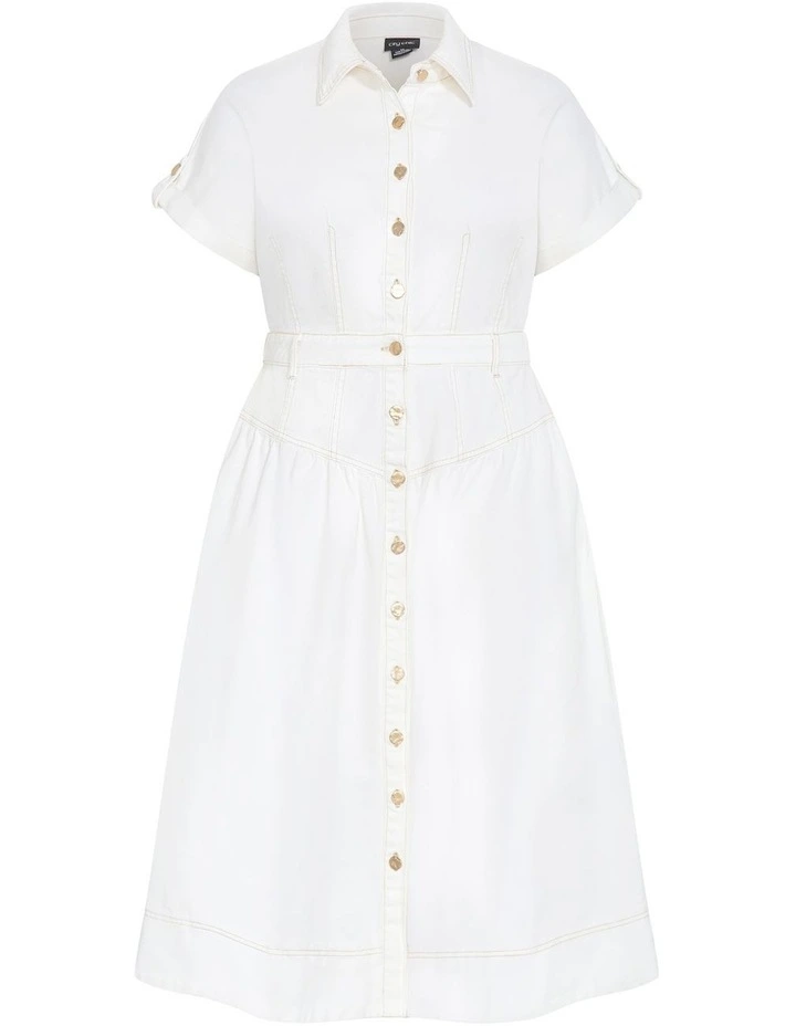 Ari Denim Midi Dress in Ivory image 3