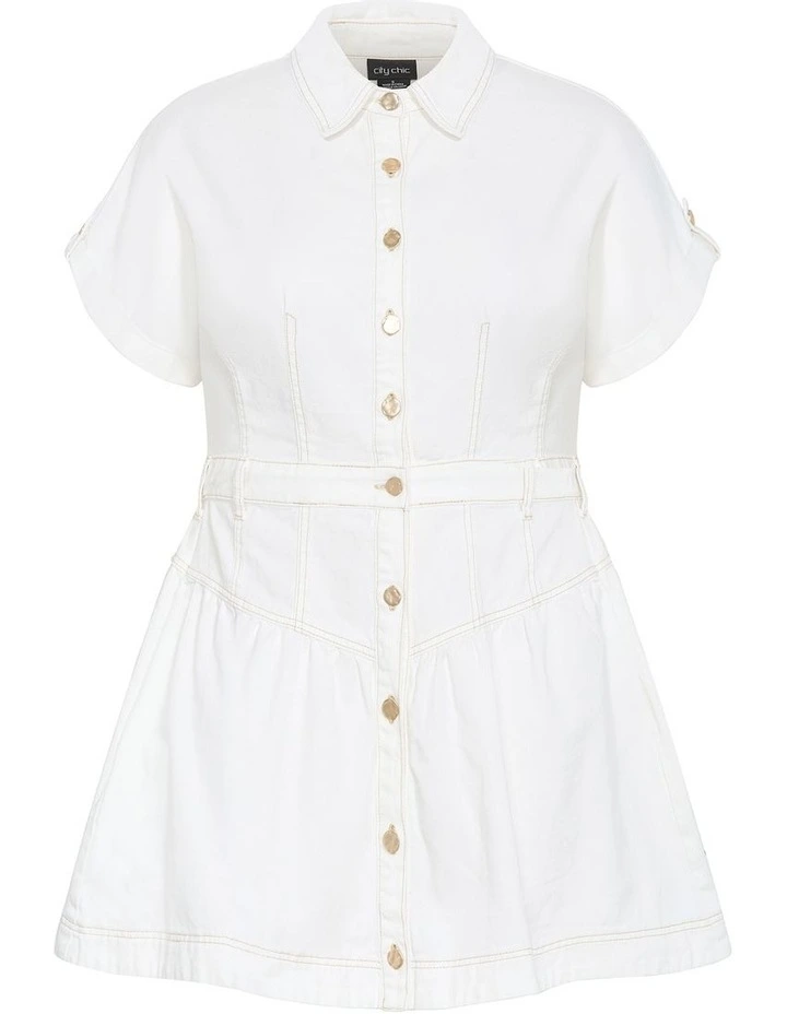 Ari Denim Mini Dress in Ivory image 3