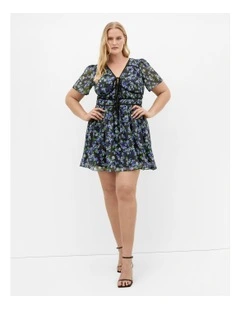 Cara Blooms Print Mini Dress in Black