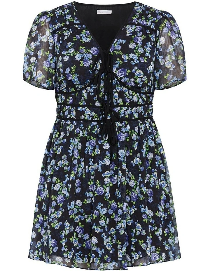 Cara Blooms Print Mini Dress in Black image 3