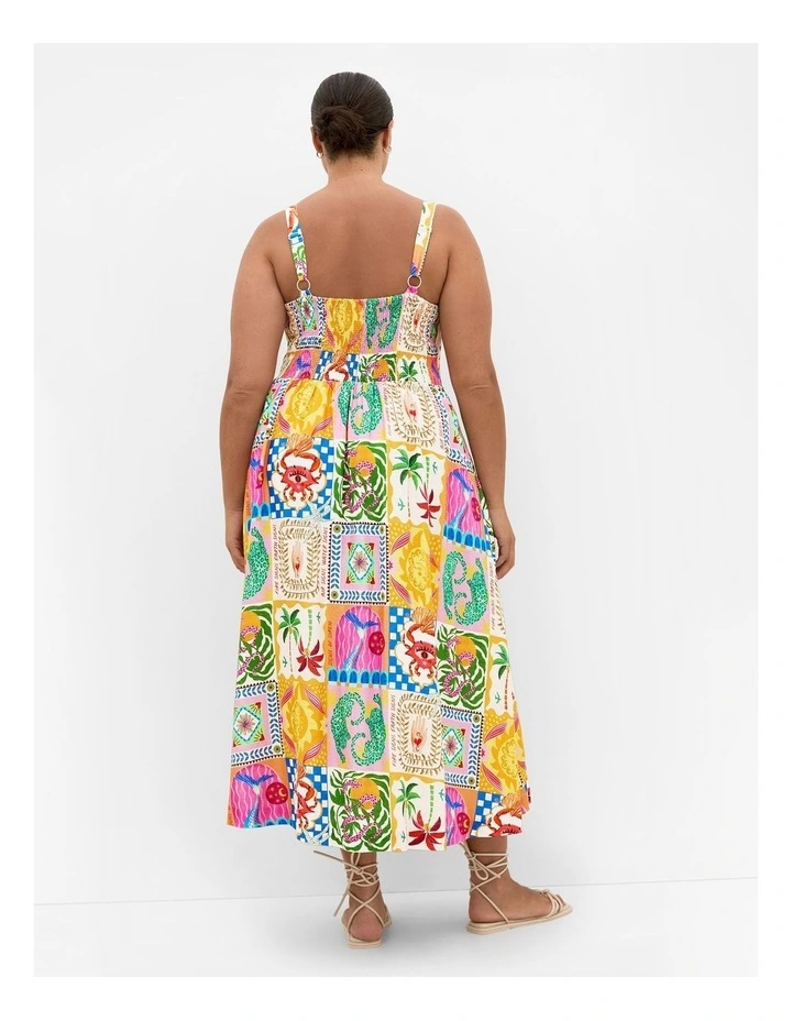 Positano Print Midi Dress in Multi image 2
