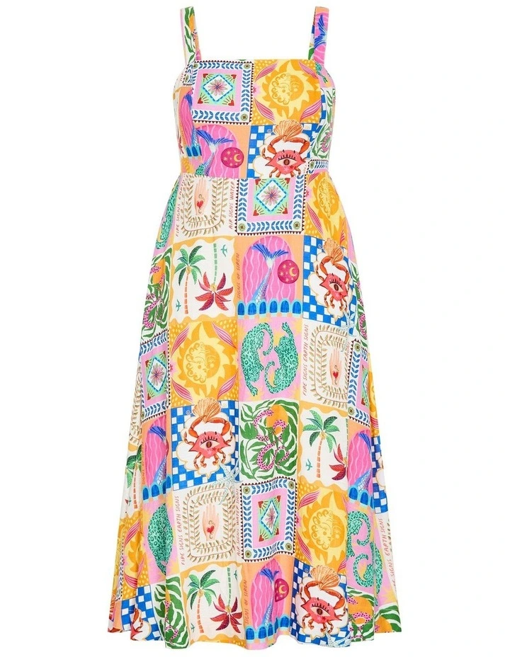 Positano Print Midi Dress in Multi image 3