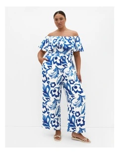 Peta Border Print Jumpsuit in Blue