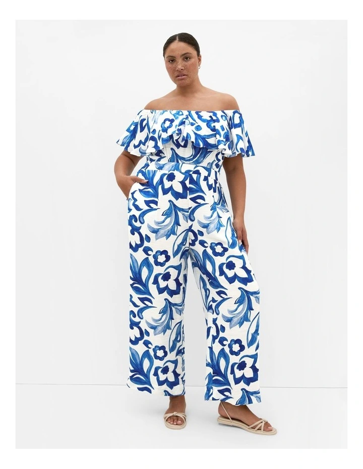 Peta Border Print Jumpsuit in Blue image 1