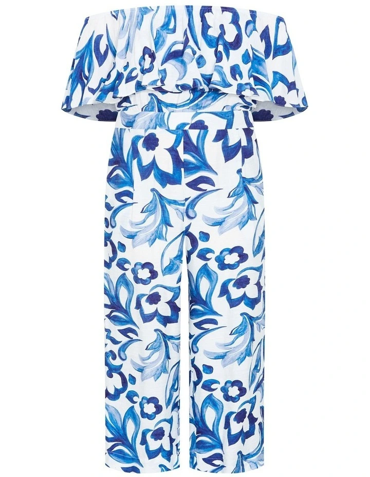 Peta Border Print Jumpsuit in Blue image 3