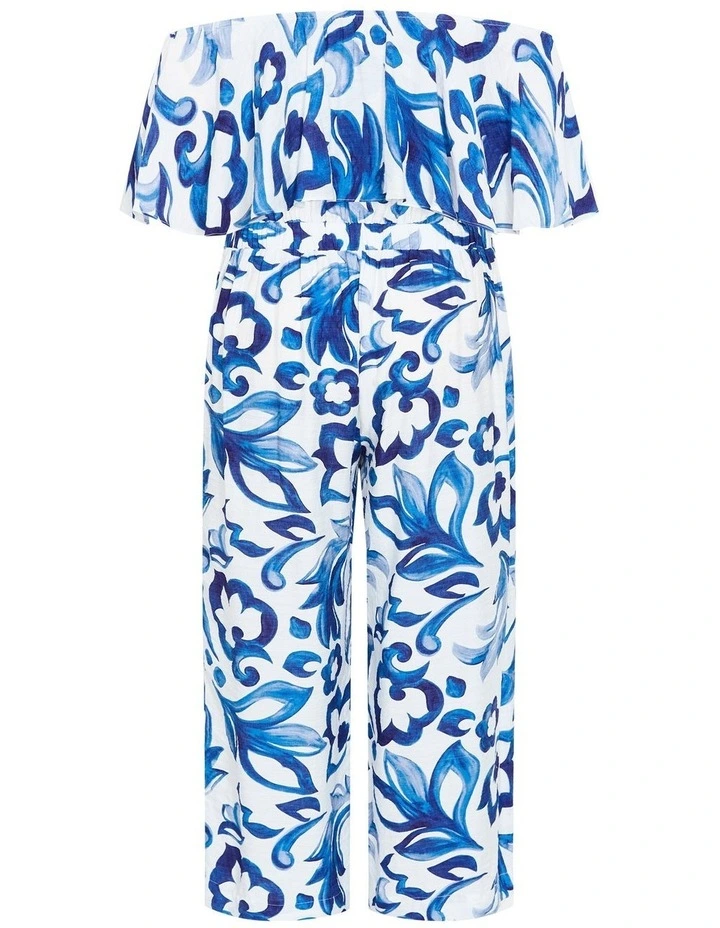 Peta Border Print Jumpsuit in Blue image 4
