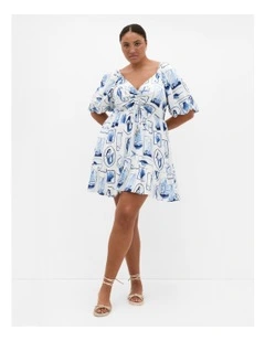 Giselle V Neck Mini Dress in Off White