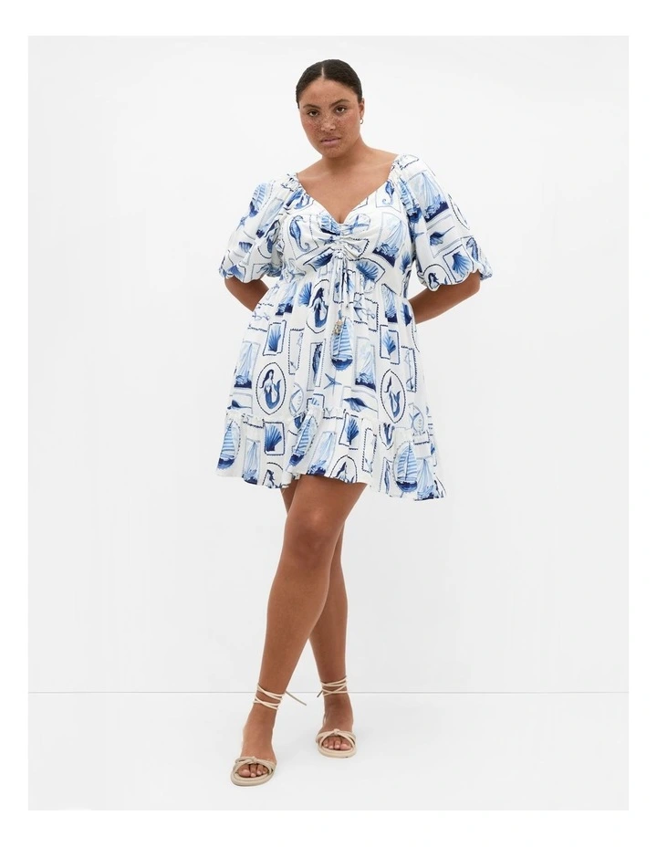 Giselle V Neck Mini Dress in Off White image 1